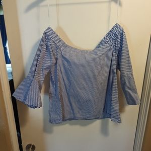 Seersucker off-the-shoulder top